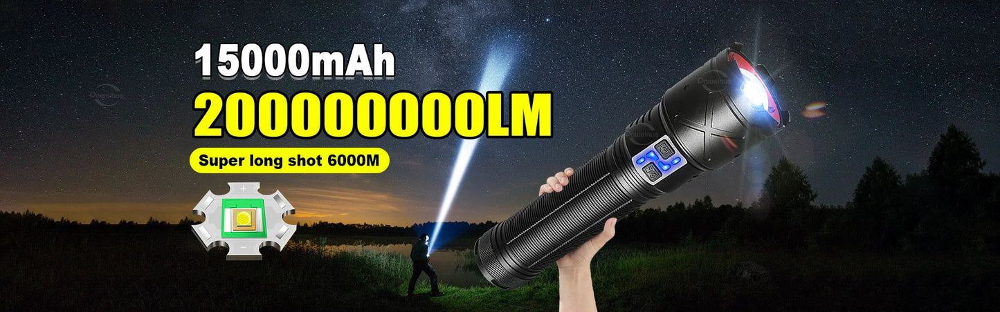 2026 New Ultra Bright LED Flashlight USB Rechargeable Zoom Flashlights Long Range 6000M Tactical Torch Camping Fishing Work Lamp