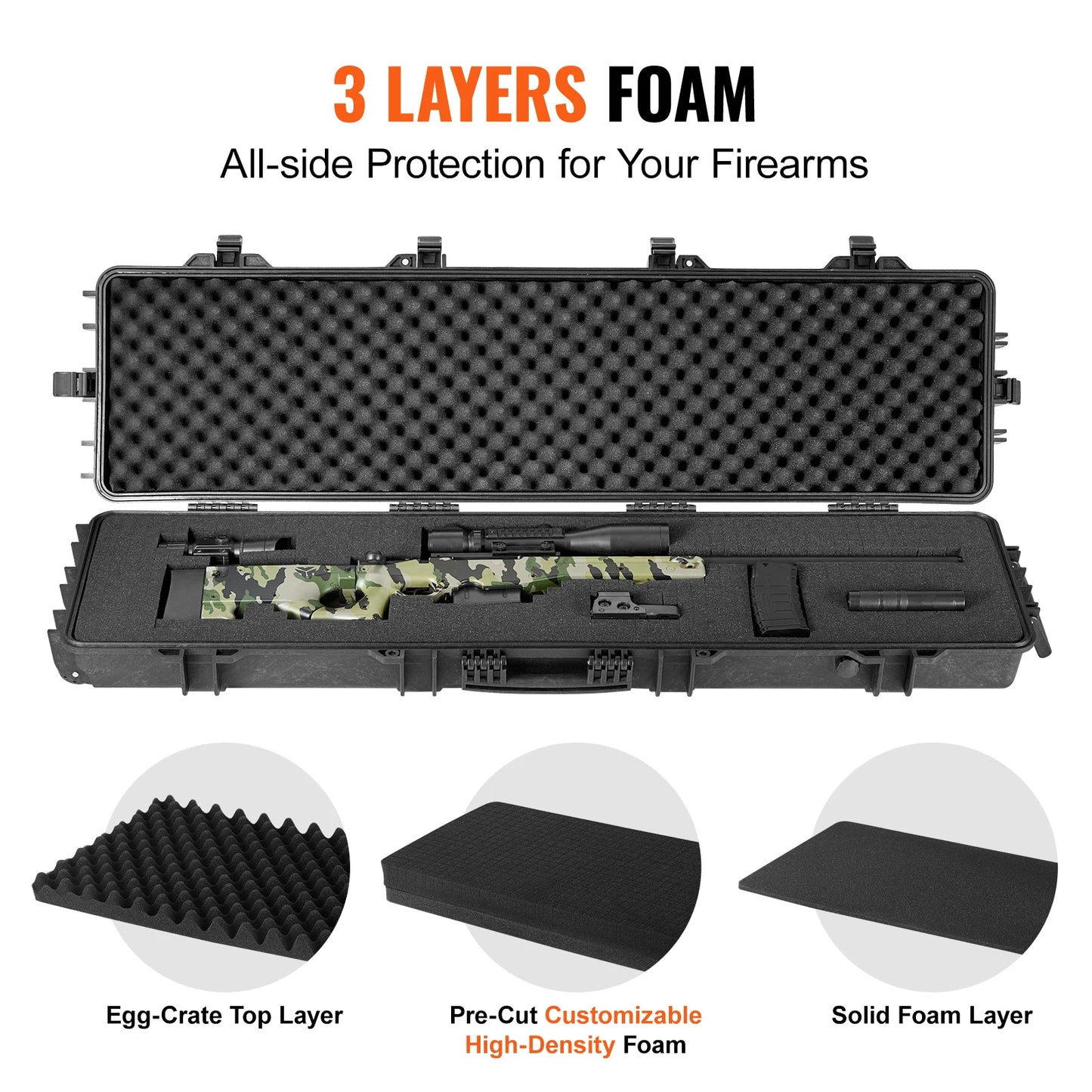 SucceBuy Rifle Hard Case Portable Long Gun Storage Hard Suitcase W/ Casters Shockproof Waterproof Airsoft Rifle Protective Case