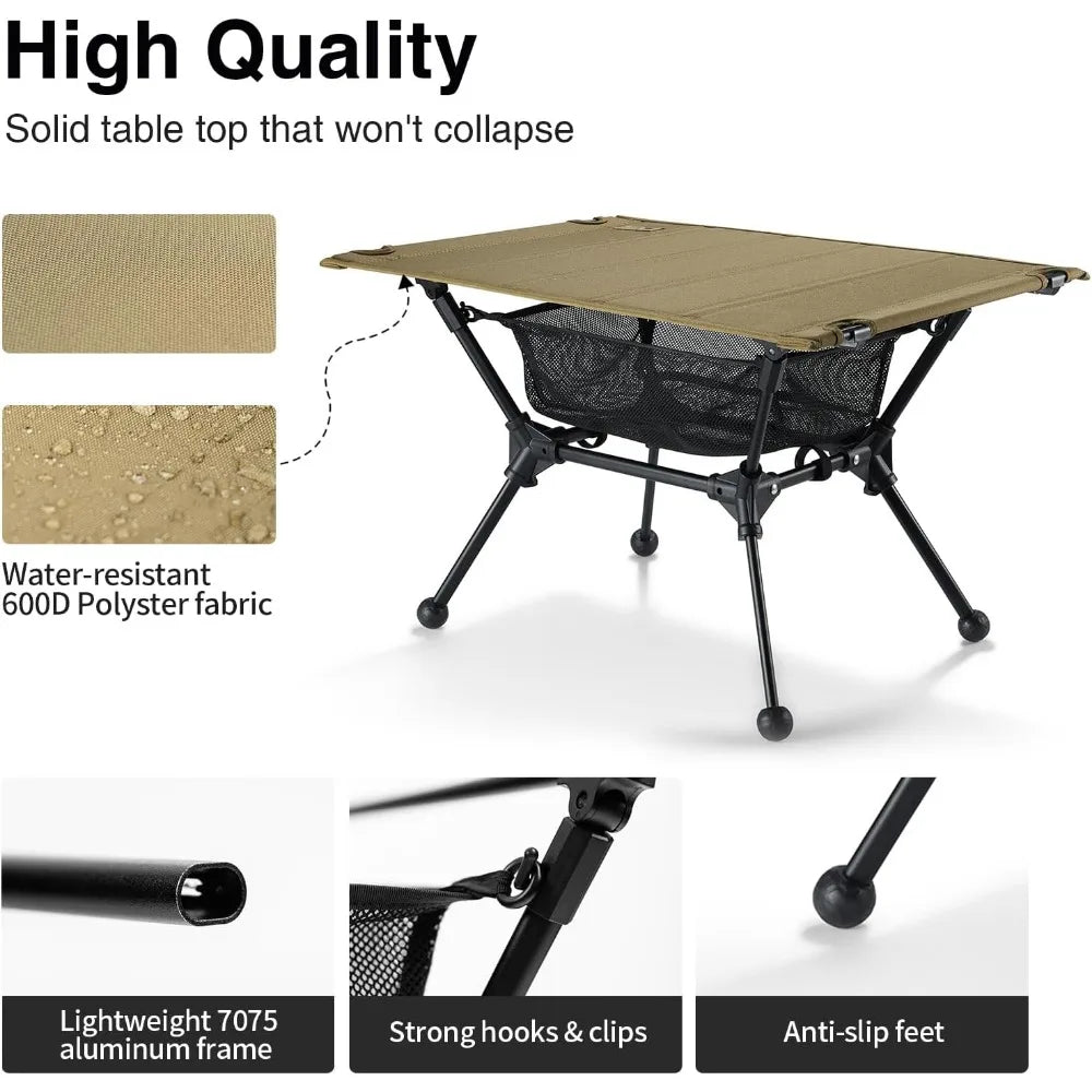 Lightweight Folding Camping Table with Mesh Storage High Low Settings for Outdoor Travel Picnic Backyard