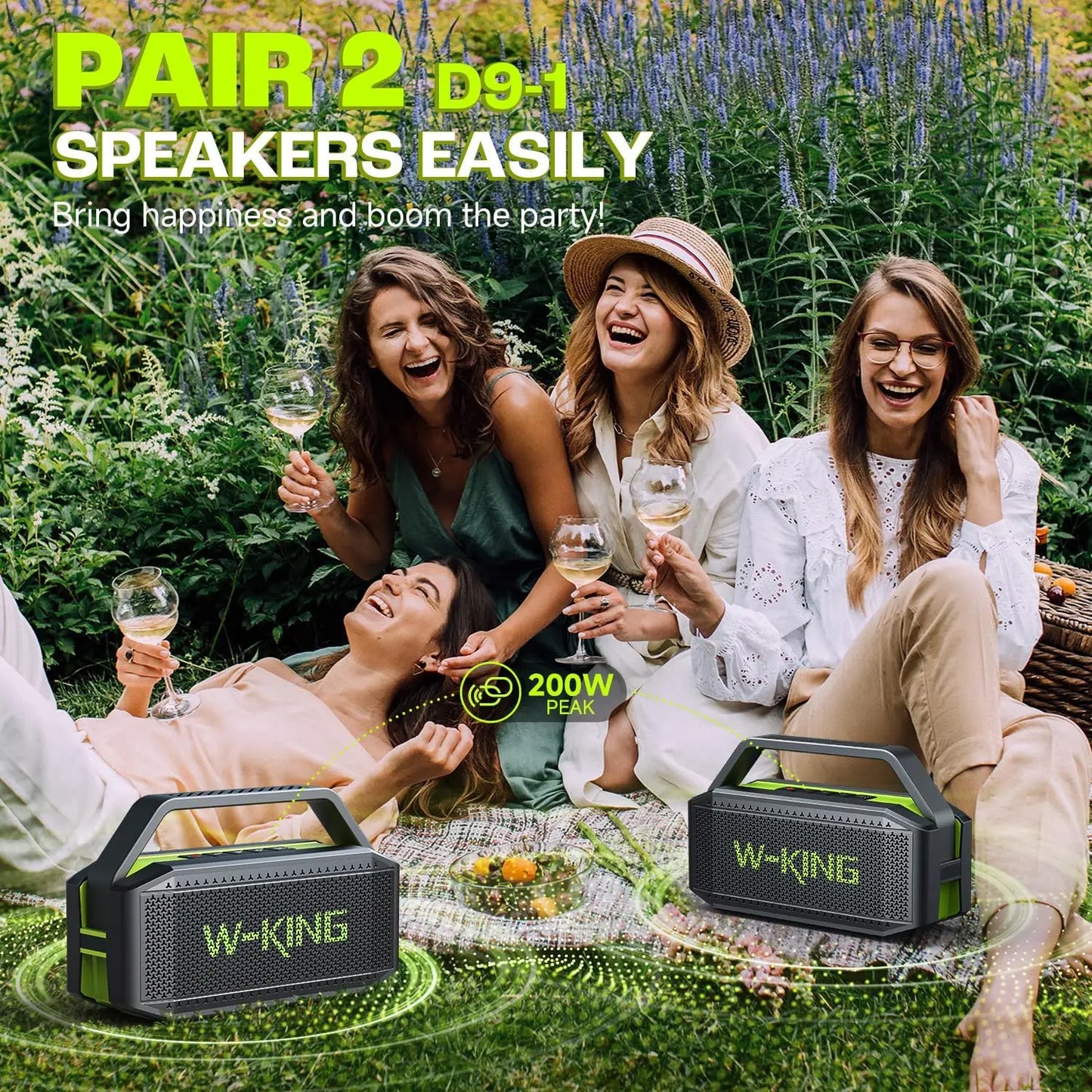 W-KING (100W Peak) 60W Portable Loud Bluetooth Speakers with Subwoofer, Outdoor Speaker Bluetooth Wireless Waterproof Speaker