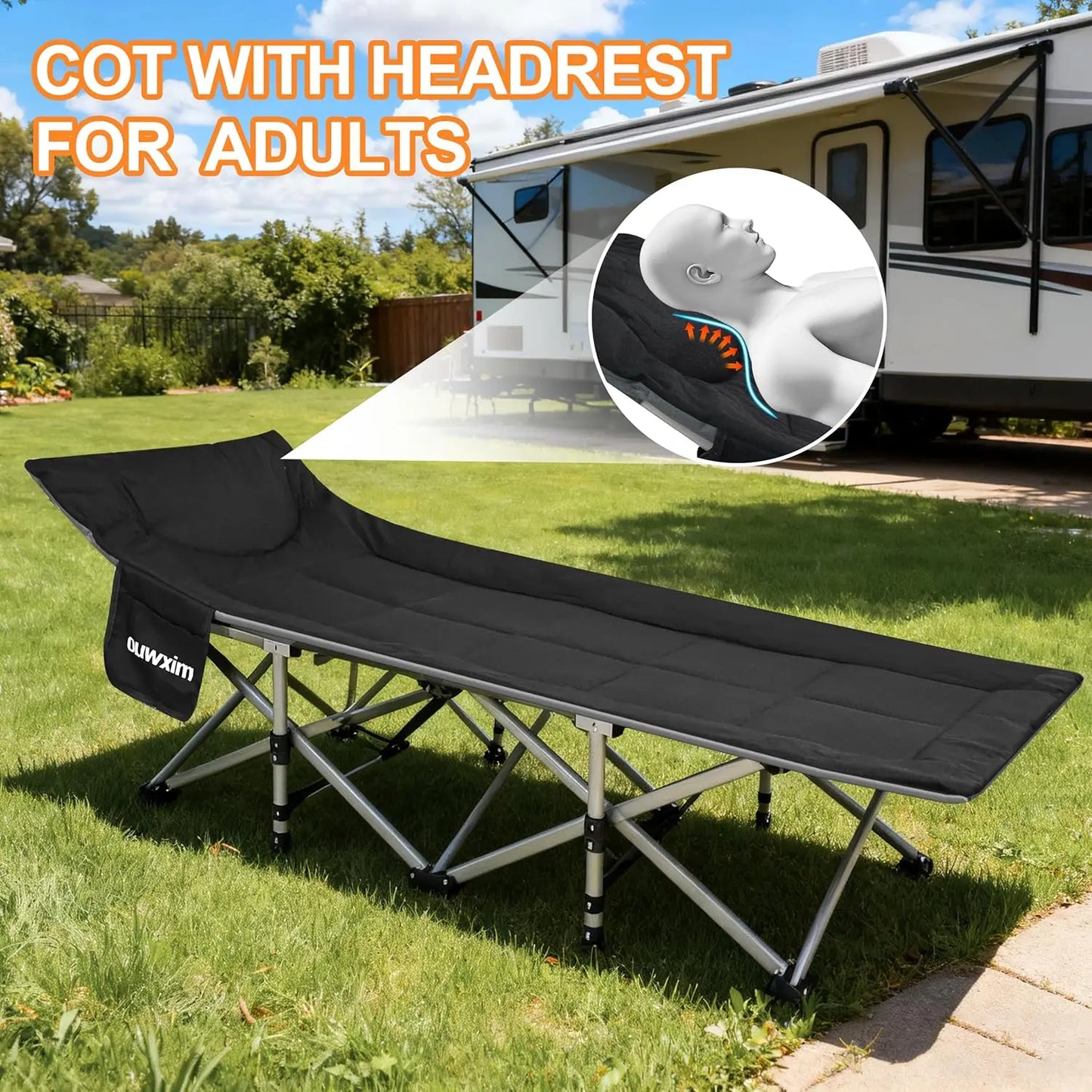 Heavy Duty Camping Cot for Adults, 450LBS Capacity, Compact Fold with Pillow & Carry Bag, No Assembly Needed