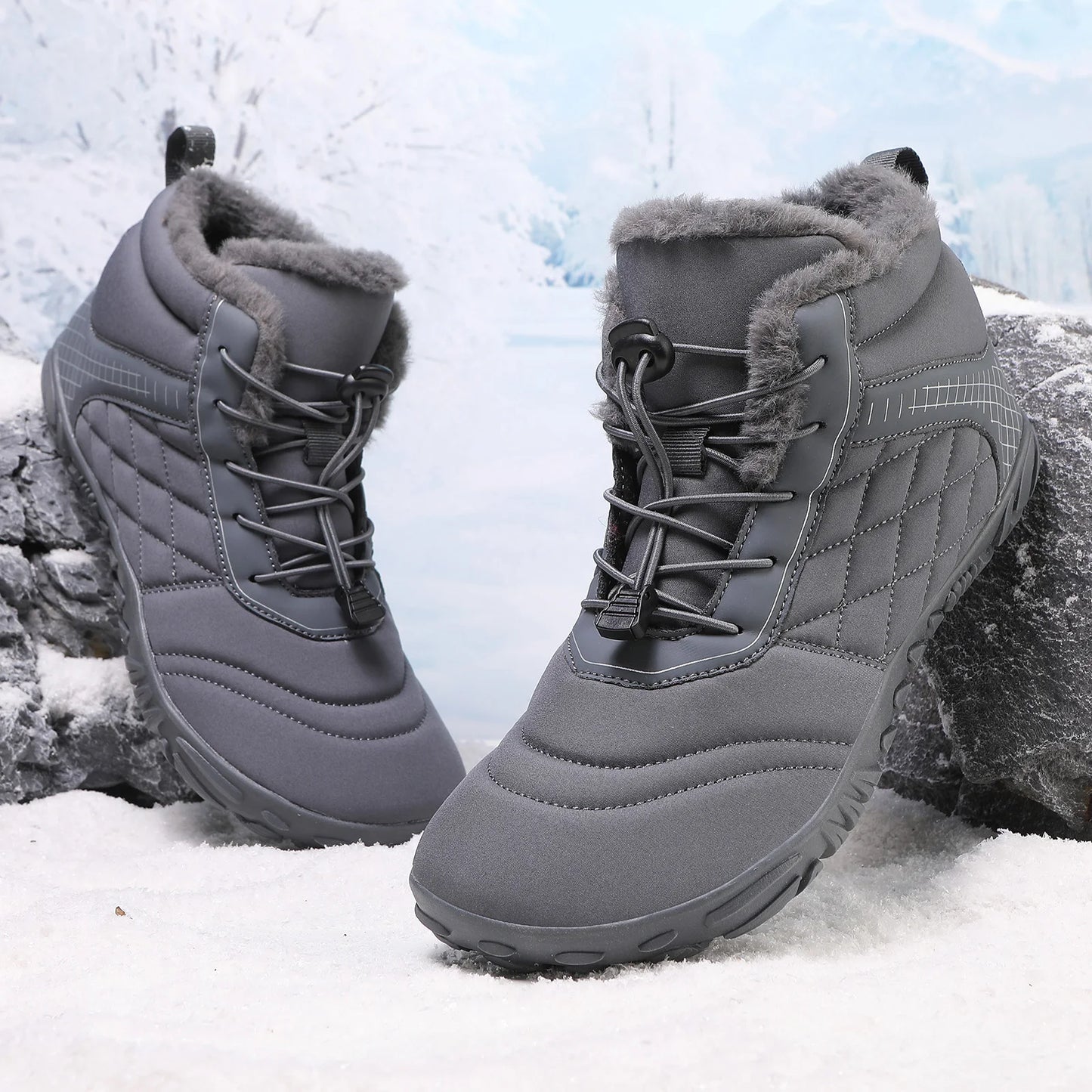 Plus Size Barefoot Hiking Boot Thermal Ankle Bootie Anti-slip Casual Sneakers Thickened for Men Women