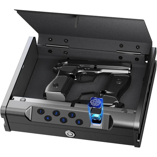 Gun Safe Biometric Gun Safe for Pistols - Quick-Access Handgun Safe with Fingerprint and Digital Keypad Fits 2 Pistols Silent M