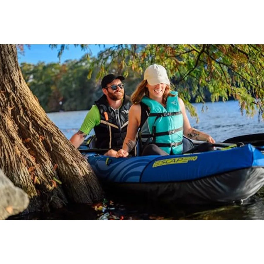 Recreational inflatable kayak for 1 or 2 persons: PVC material, blue-gray color, ultra-compact foldable design with enhanced st