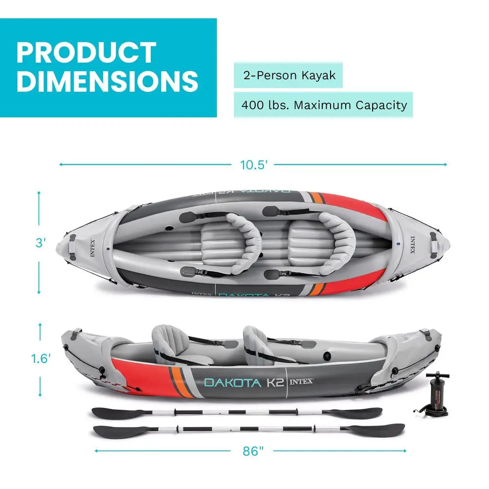 2Person Inflatable Kayak Set, Dakota K2 With 86in Oars And Pump Custom