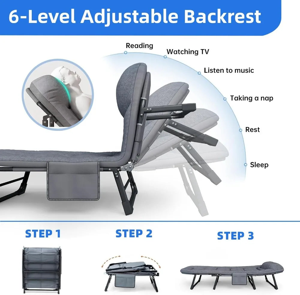 Folding Camping Cot with Mattress, 550Lbs Capacity, No Assembly, Adjustable Portable Bed
