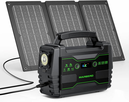 155Wh Solar Generator with 30W Panel, 2 AC Outlets, QC3.0 USB - Portable Power Station for Camping & Home Backup