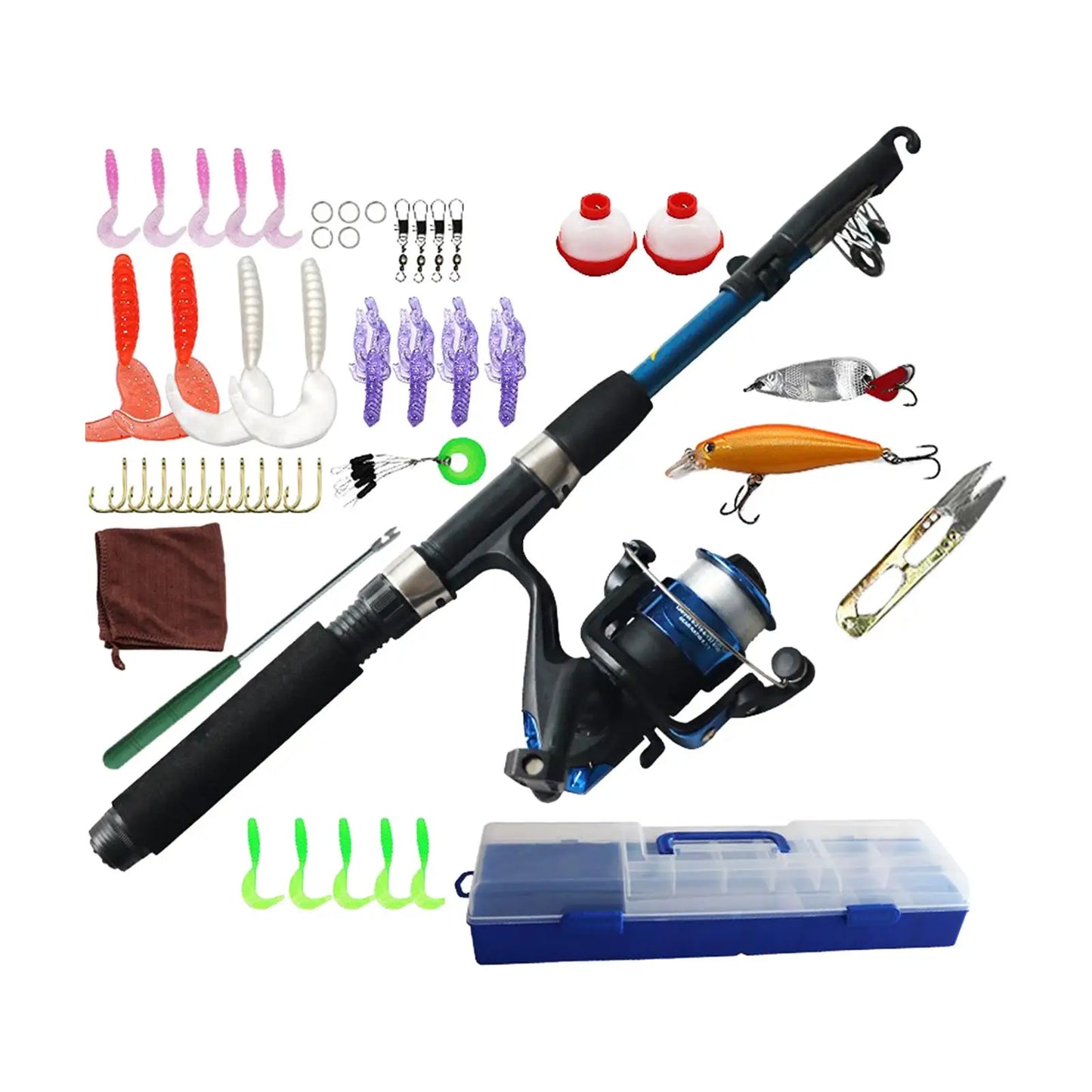 Freshwater Fishing Rod Telescopic Pole and Reel Kit for Kids with Accessories Tackle Box Travel Fishing Equipment Outdoor