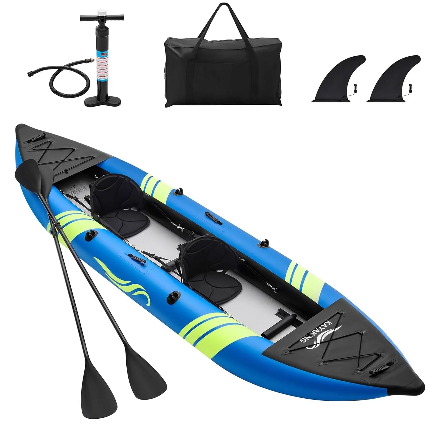 Inflatable Kayak 2 Person, Fishing Kayaks for Adults, 12.5FT 507 LBS Capacity, Portable Kayak with Luminous Strips,, Custom
