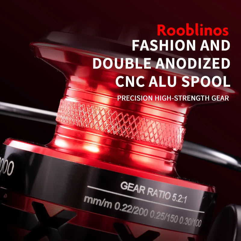 Rooblinos HT 5.2:1 7+1BB Spinning Reels Metal Spool carretilhas de pesca Reel for Fishing Accessories Peche