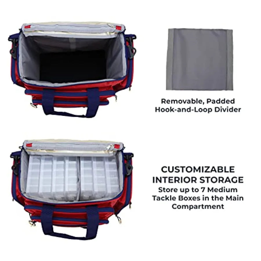 Fishing Tackle Bag with Tackle Boxes, Saltwater Fishing Gear Bag, Tackle Box Organizer with Waterproof Non-Slip Bottom, Padded