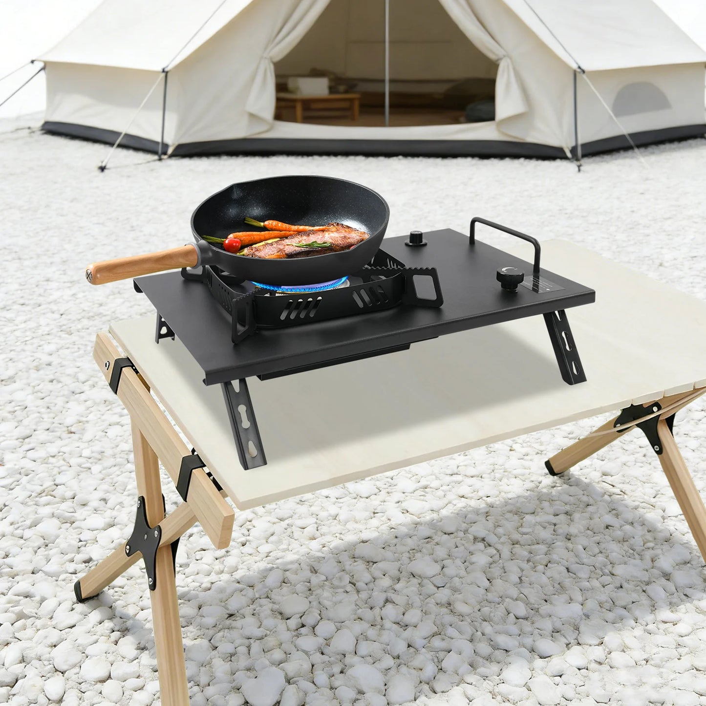 Foldable Camping Gas Stove 2700W, Outdoor Portable Stove with Carry Bag, Wind Shield & Piezo Ignition for BBQ Camping