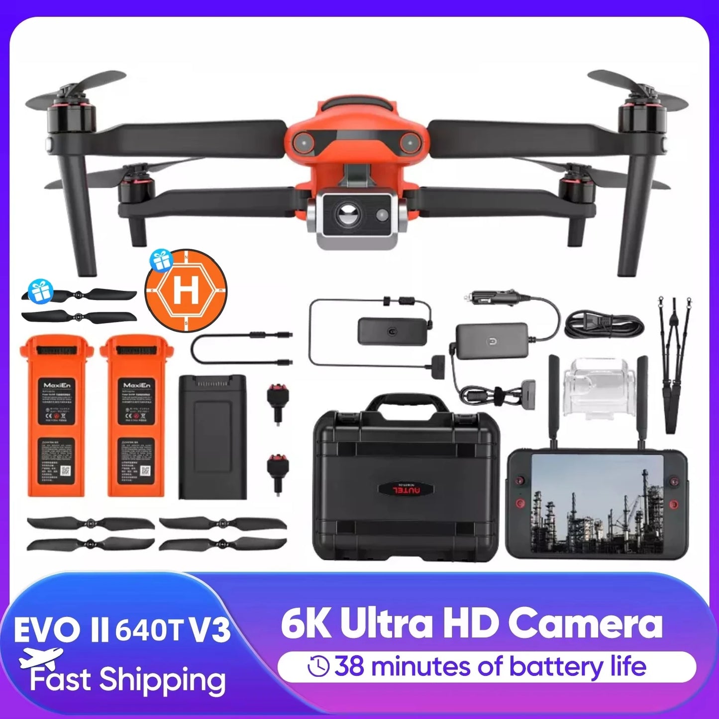 Autel Robotics EVO 640T V3 Drones 640x512 Thermal Imaging Drone Remote ID Supported 16x Digital Zoom Dual Camera 6K AI Drones