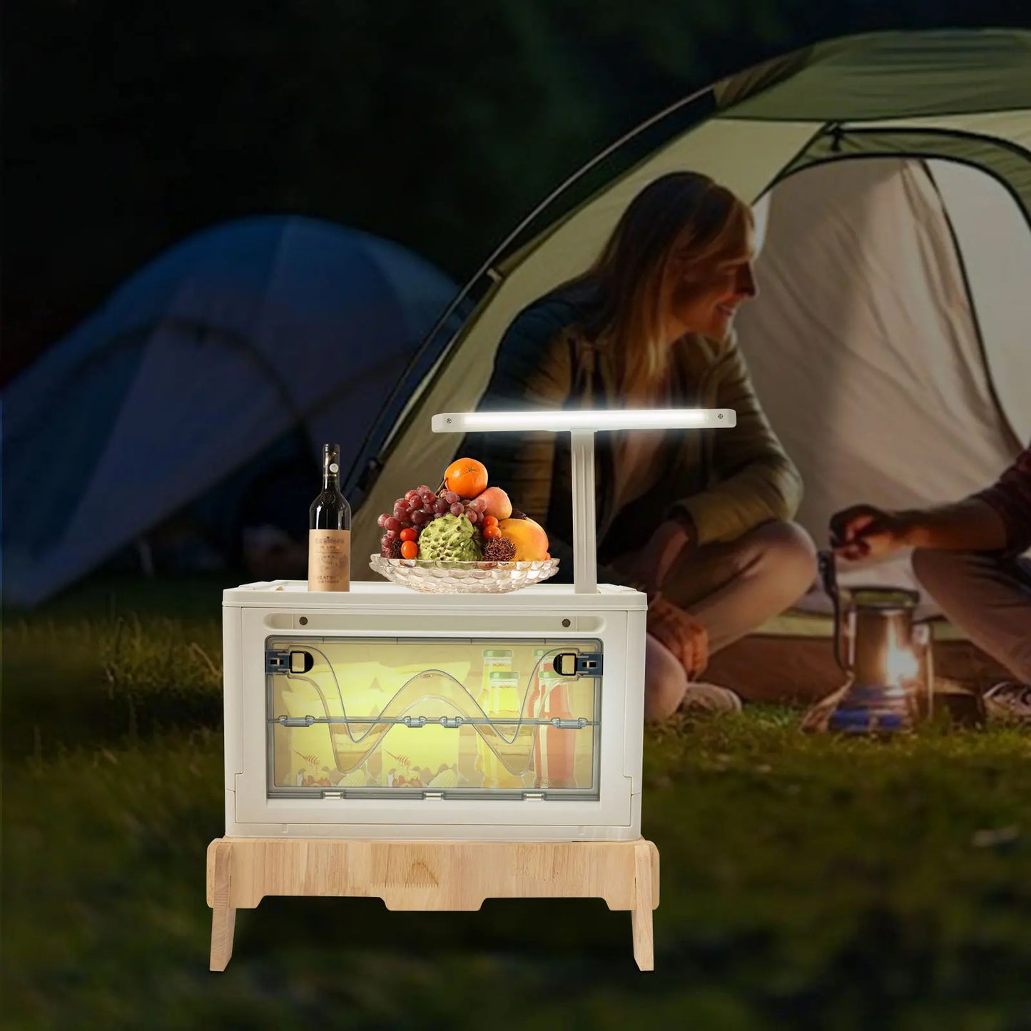 Folding Camping Table with Storage Space, Small Portable Foldable Compartment Table Suitable for Indoor, Outdoor, Barbecue