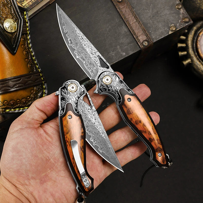 High-quality Damascus steel folding knife, men's everyday carry pocket knife, camping, hiking, hunting pocket EDC utility knife