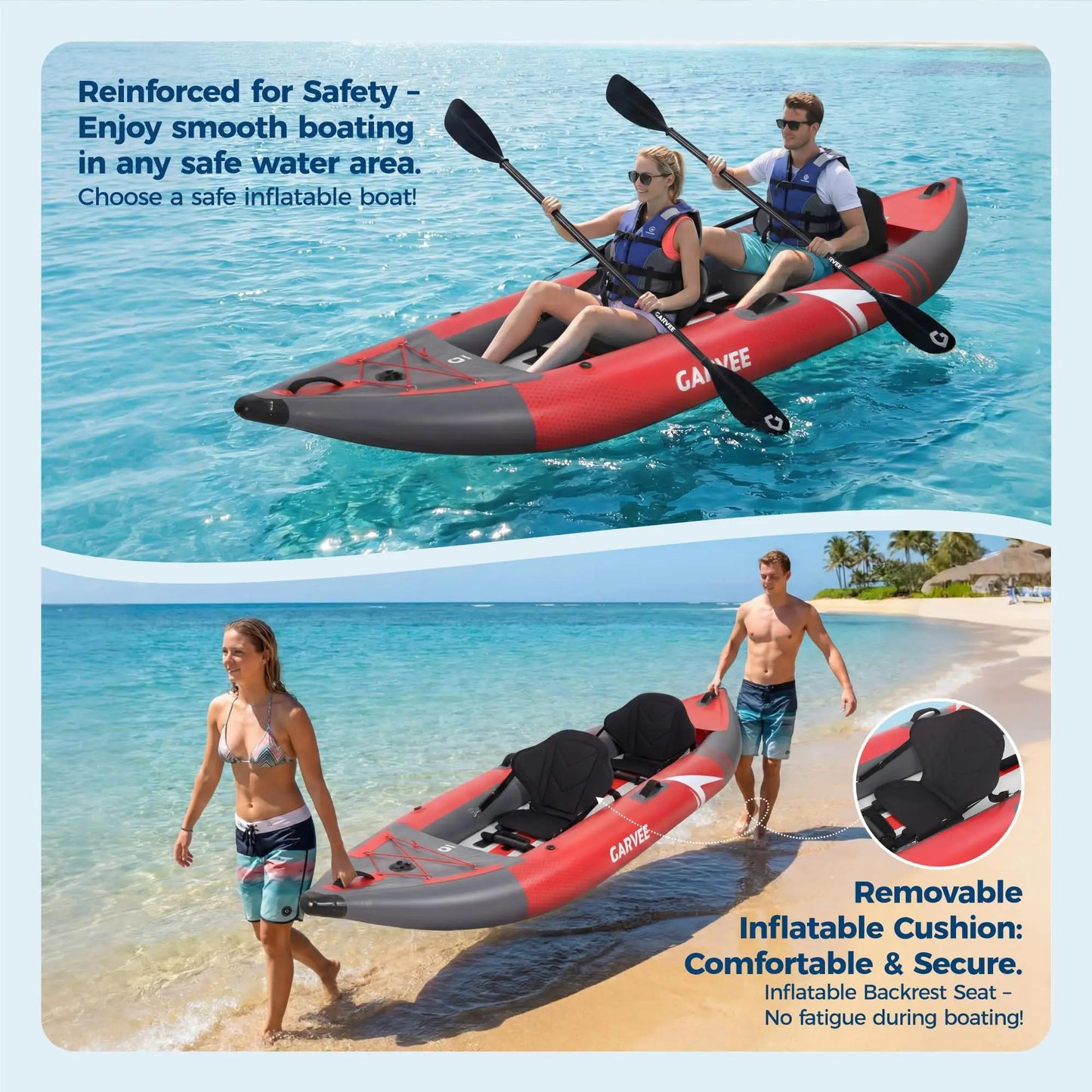 2 Person Inflatable Kayak 12.5 ft, Fishing Kayak for Adults with Padded Seat and 3 Fins, Portable Touring Kayak