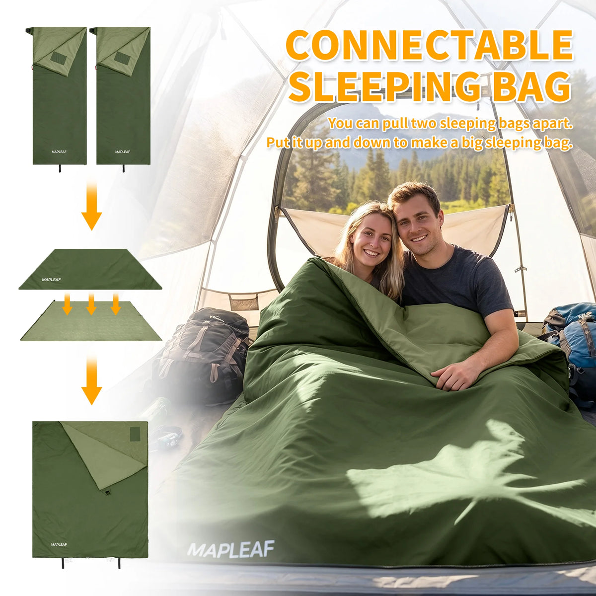 MAPLEAF Portable Sleeping Bag Waterproof Splicable Lightweight Compact Compression Sack Camping Hiking Climbing