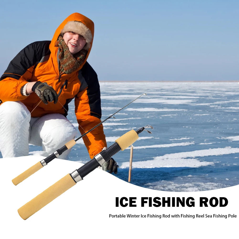 0.6/0.8/1m Fishing Rod Combo Portable Ice Fishing Rod with Fish Reel Winter Ocean Lake River Pond Stream Fish Pole