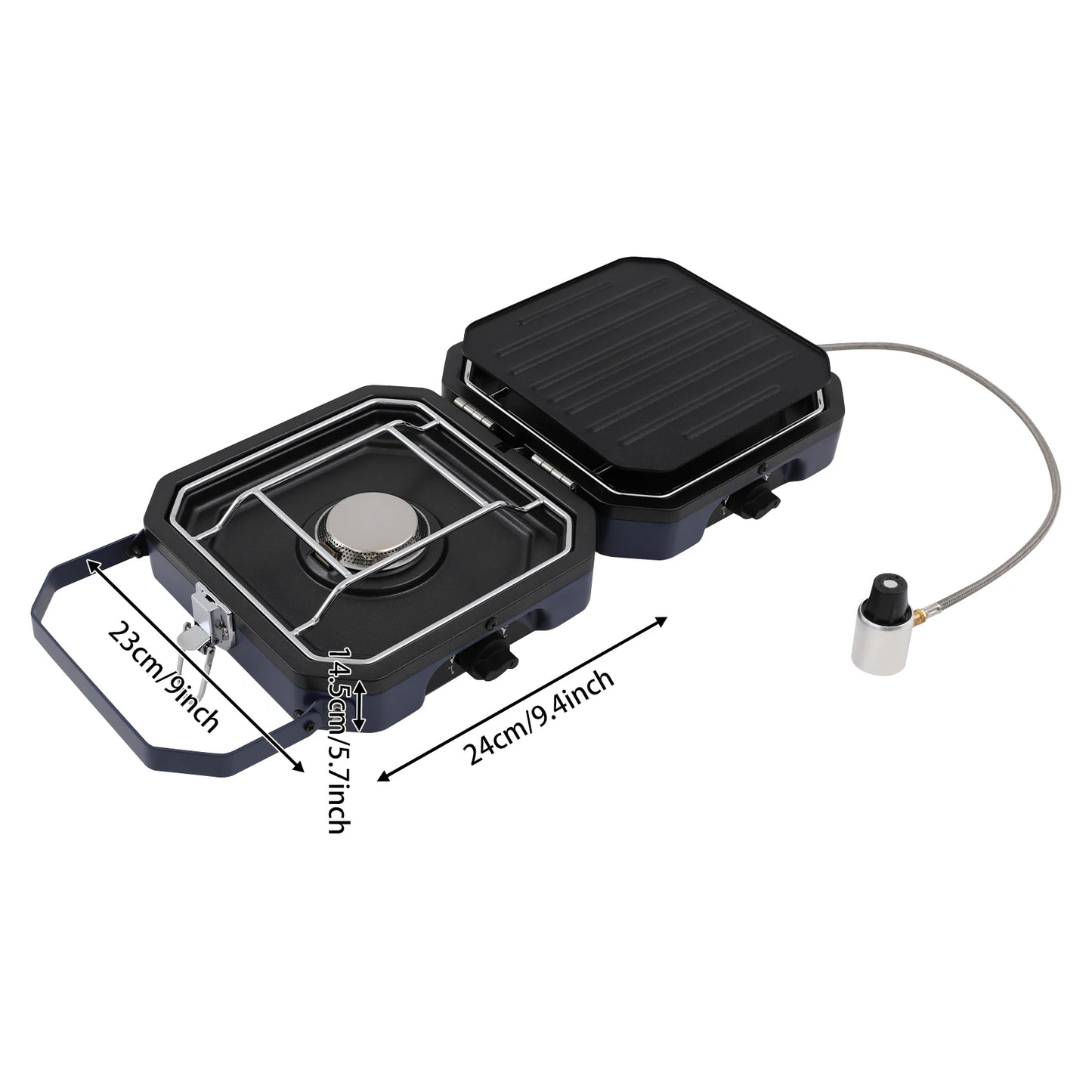 Foldable Camp Stove with Grill Pan, 2-Burners Portable Stove for Camping, BBQ Outdoor Gas Cooker, Dual Control Knobs