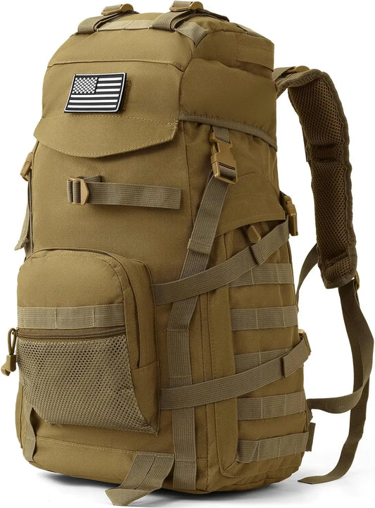 50L Tactical Backpack Men Women, Water-Resistant Molle Rucksack for Hiking Hunting Camping Gym Outdoor Survival Khaki