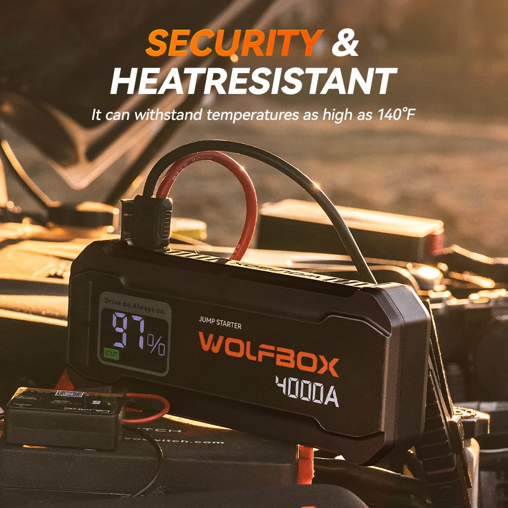 WOLFBOX JS24 4000A Portable Jump Starter Battery Pack Power Bank 24000mAh for 10L Gas 10L Diesel Engine with Booster