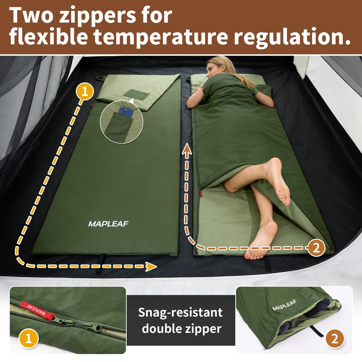 MAPLEAF Portable Sleeping Bag Waterproof Splicable Lightweight Compact Compression Sack Camping Hiking Climbing