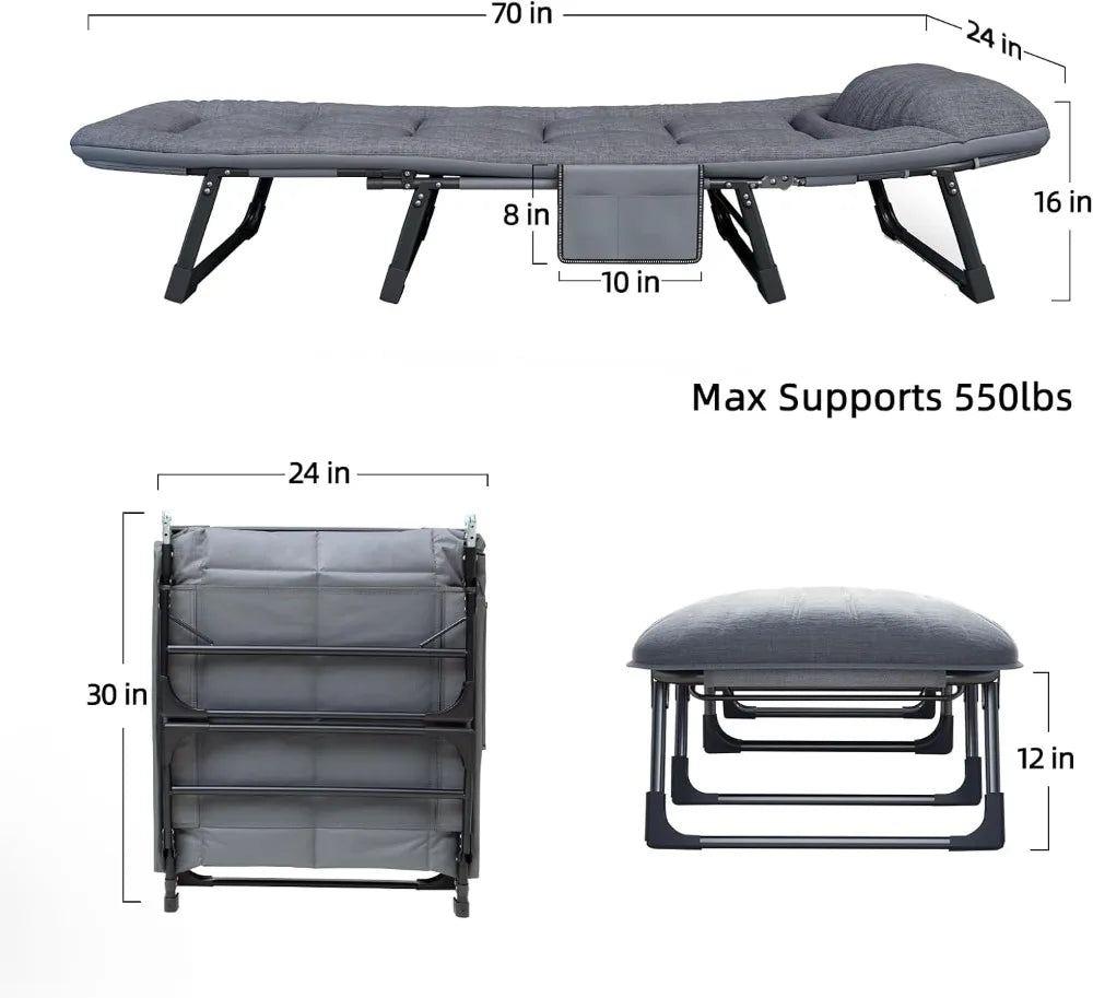 Folding Camping Cot with Mattress, 550Lbs Capacity, No Assembly, Adjustable Portable Bed