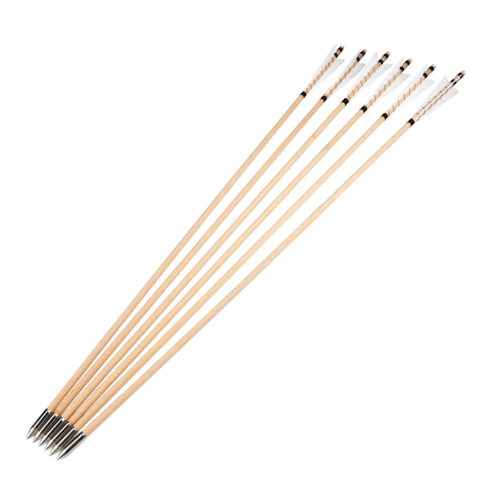 5" Turkey Feather Wooden Arrow 8mm Arrow Shaft 12pcs Archery Traditional Longbow Recurve Bow Hunting Shooting Target Acc