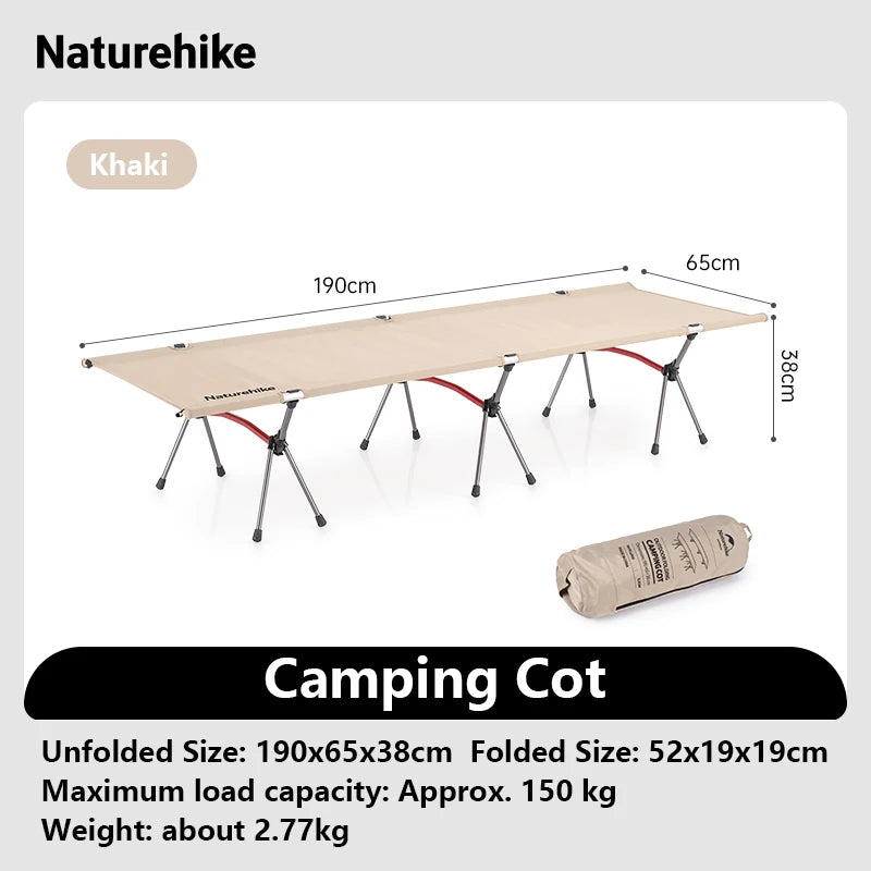 Naturehike Folding Camping Cot Portable Height Adjustable Ultralight Backpacking Cot Tent Travel Outdoor Camp Single Bed
