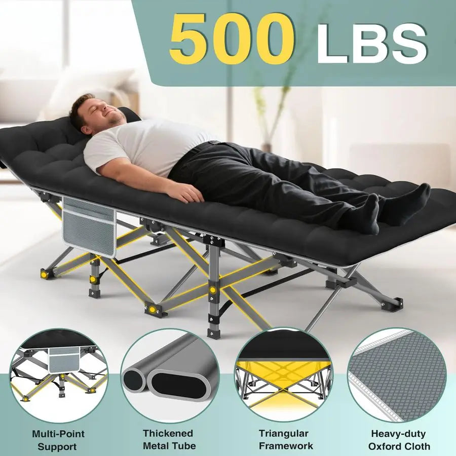 Camping Cot for Adults, HeavyDuty Portable Cot Bed with Mattress, Foldable Padded Sleeping Cots for Camping Travel Tent Day Bed