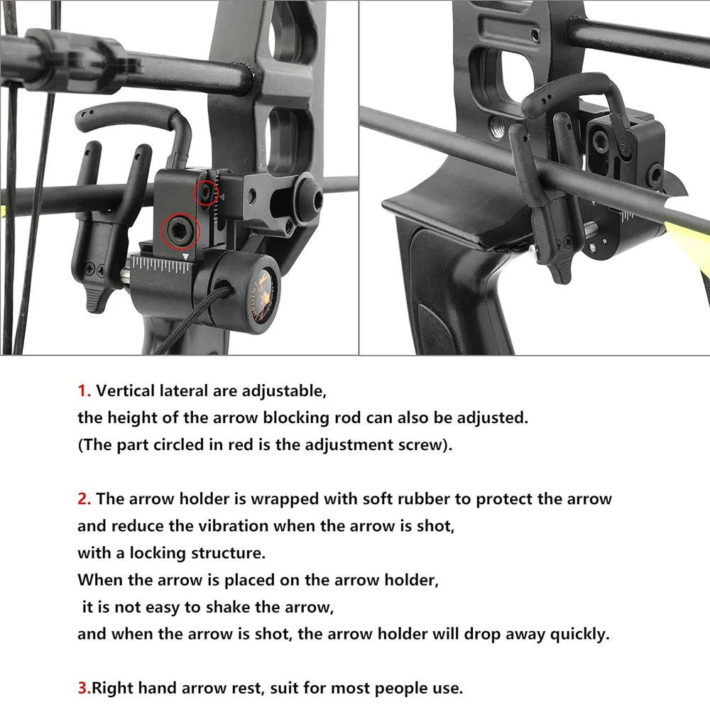 Right Hand Arrow Rest Aluminium Alloy Compound Bow Arrow Rest Adjustable for Archery Bow Hunting Shooting Target Accessories