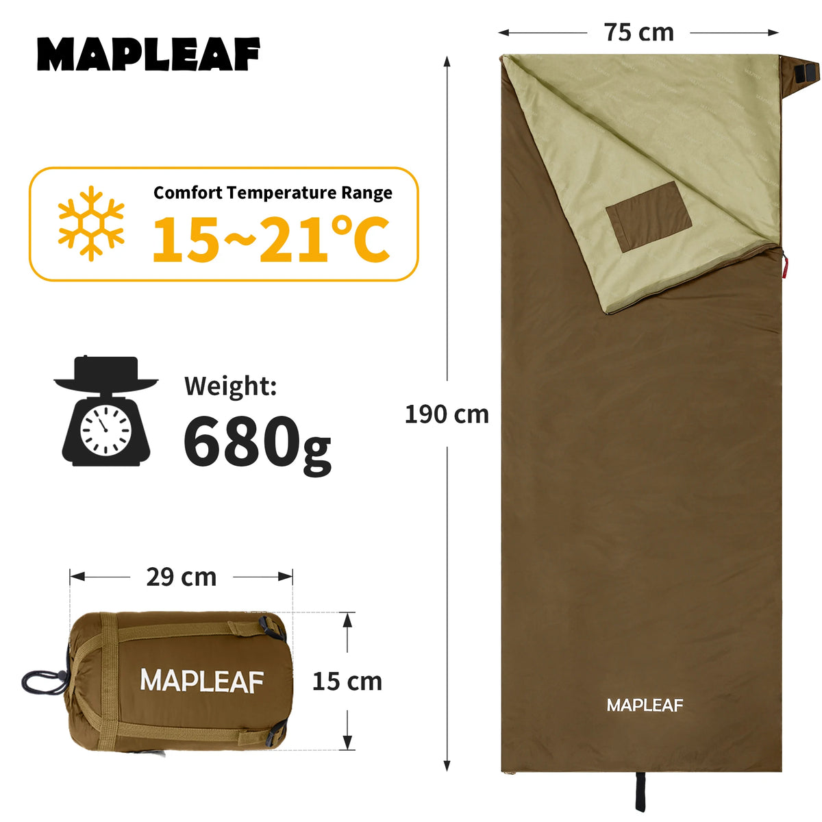 MAPLEAF Portable Sleeping Bag Waterproof Splicable Lightweight Compact Compression Sack Camping Hiking Climbing