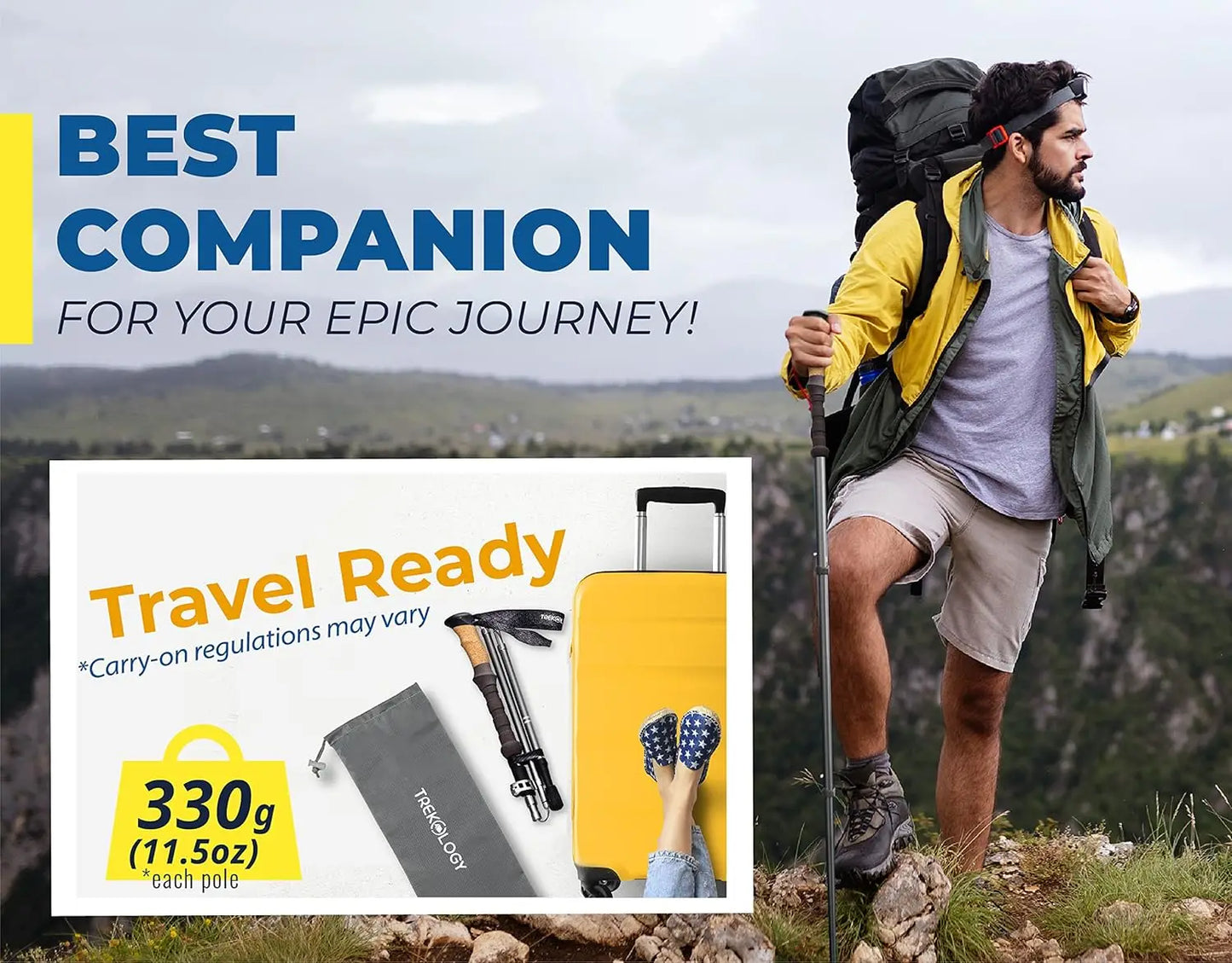 Lightweight Folding Hiking Poles, Adjustable Height, Compact Travel Design, Aircraft-Grade Aluminum Walking Sticks