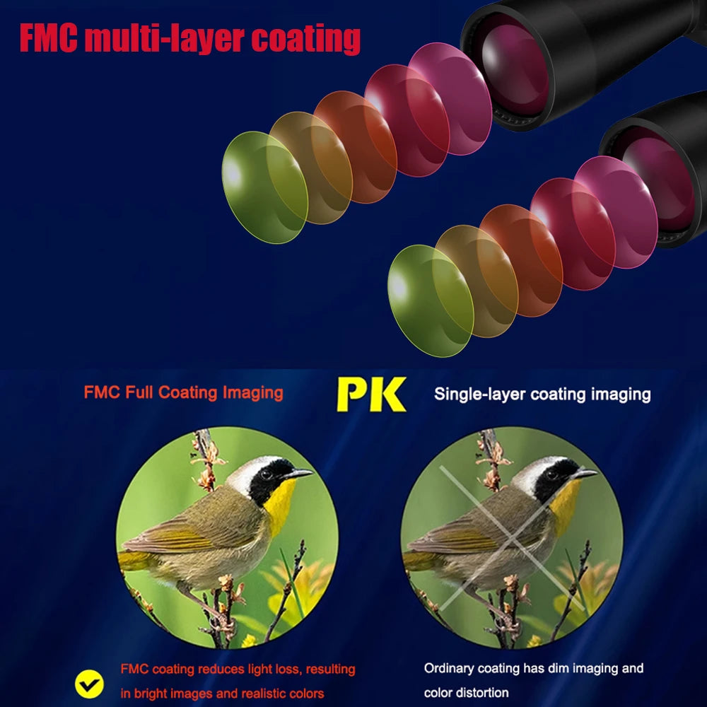 BORWOLF Large Objective lens 25-75X70 Binoculars  FMC Optical  High Power Hunting Birdwatching Telescope