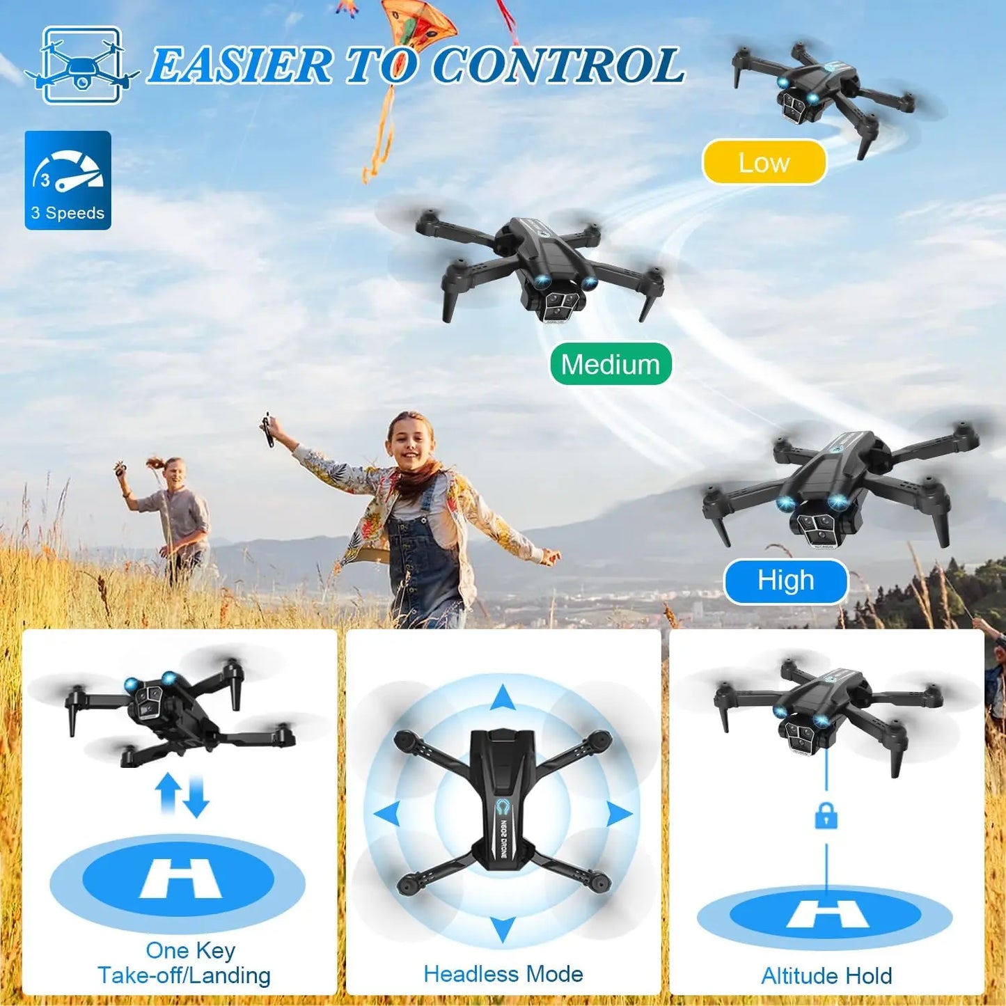 1080P HD Camera Drone for Beginners, Foldable Quadcopter with 2 Batteries & Case, Stable Flight