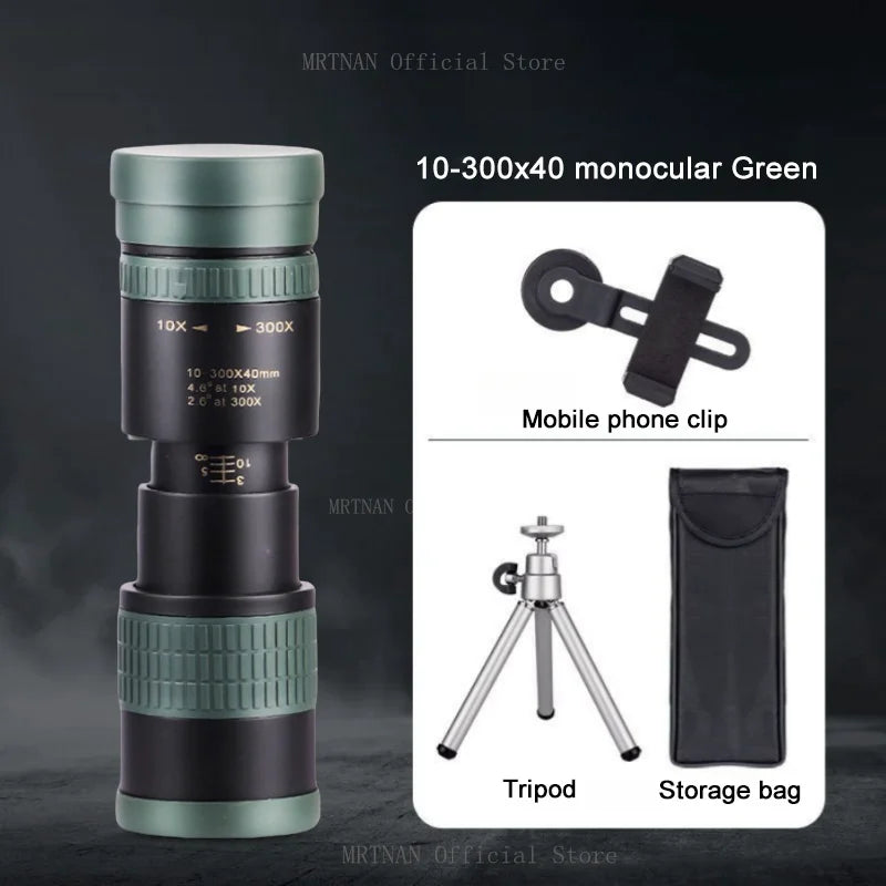 Metal 10-300x40 Zoom HD Telescope Portable Strong Binoculars Long Range Professional Monocular BAK4-Prisms For Hunting Camping