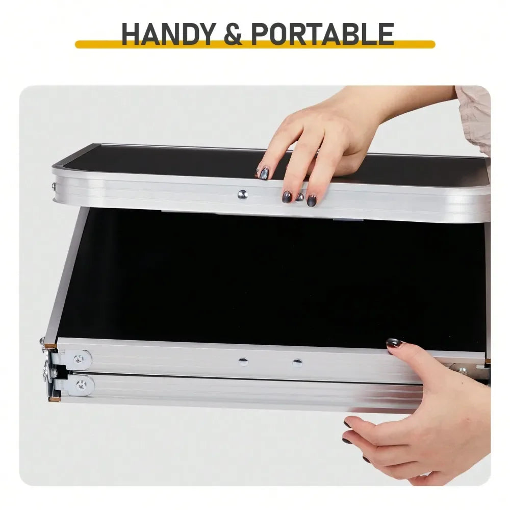 Folding Camping Table, 3ft Portable Pinic Table With 3 Adjustable Height, Small Aluminum Foldable Lightweight Patio Side Table