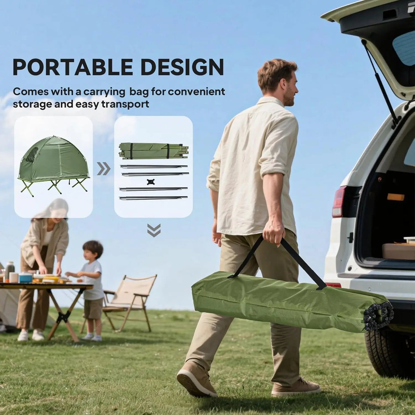 Single Person Folding Camping Cot Tent Combo, Off-Ground Outdoor Bed with Carry Bag for Hiking, Travel
