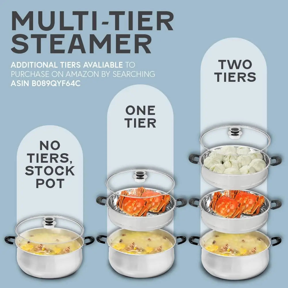 30CM Stainless Steel 3 Tier Steamer Pot Triply Bottom Cookware for Healthy Cooking
