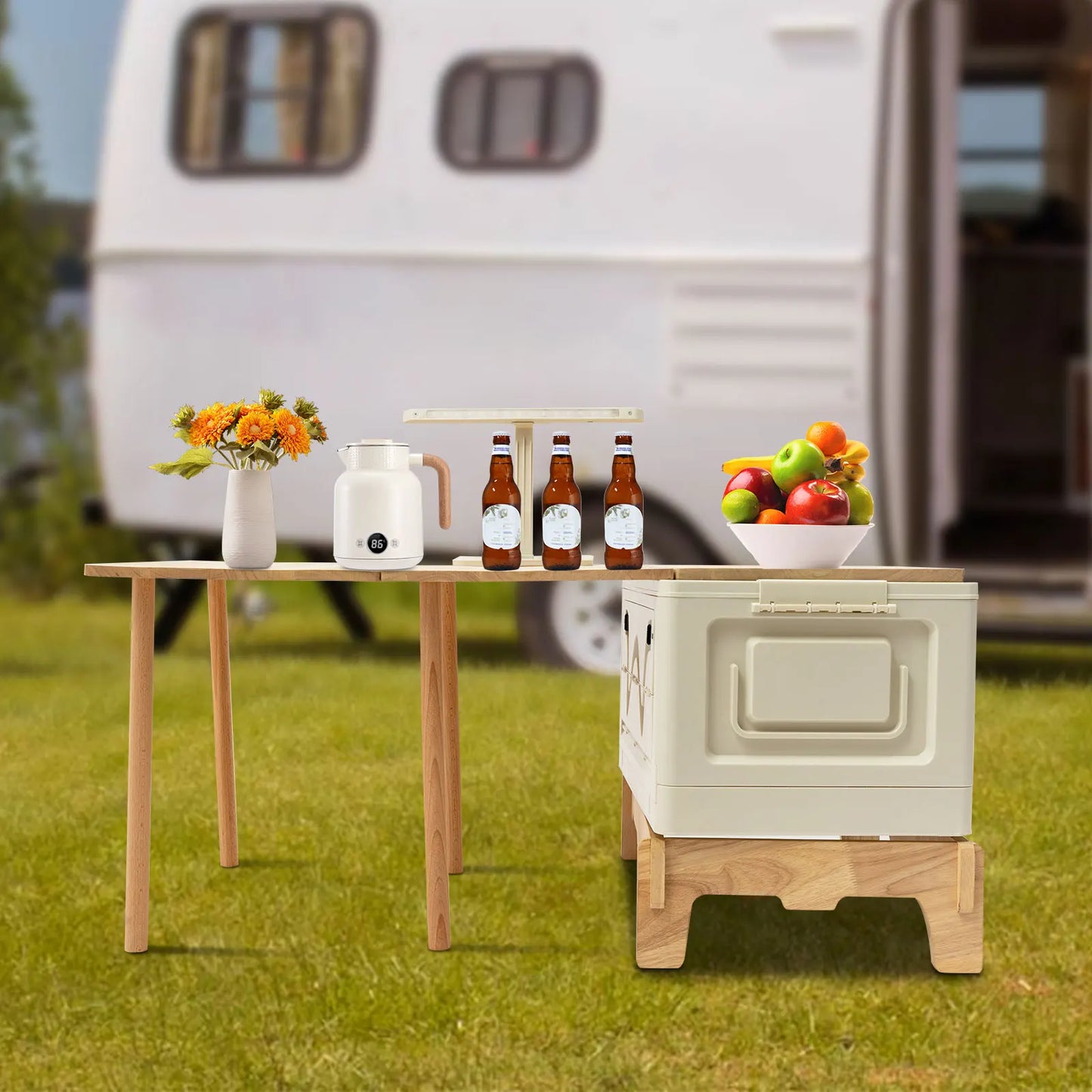 Folding Camping Table with Storage Space, Small Portable Foldable Compartment Table Suitable for Indoor, Outdoor, Barbecue