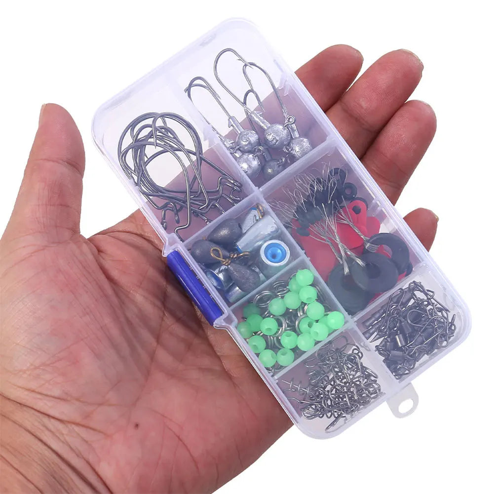 170pcs Fishing Tools Accessories Kit Set with Fishing Box Fish Hooks Swivels Sinkers Fishing Gear Set Gift for Men