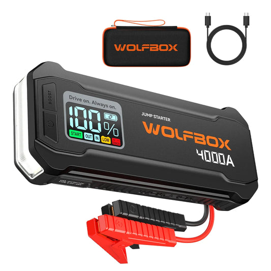 WOLFBOX JS24 4000A Portable Jump Starter Battery Pack Power Bank 24000mAh for 10L Gas 10L Diesel Engine with Booster