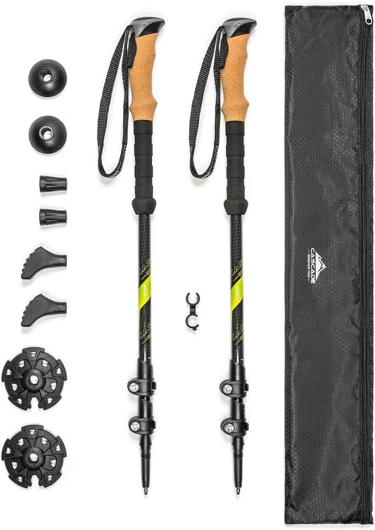 Trekking Poles - Carbon Fiber Walking or Hiking Sticks with Quick Adjustable Locks