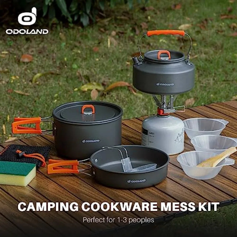 10pcs Camping Cookware Camping Pots and Pans Set with Kettle Plastic Bowls and Soup Spoon for Camping, Backpacking, Outdoor Coo