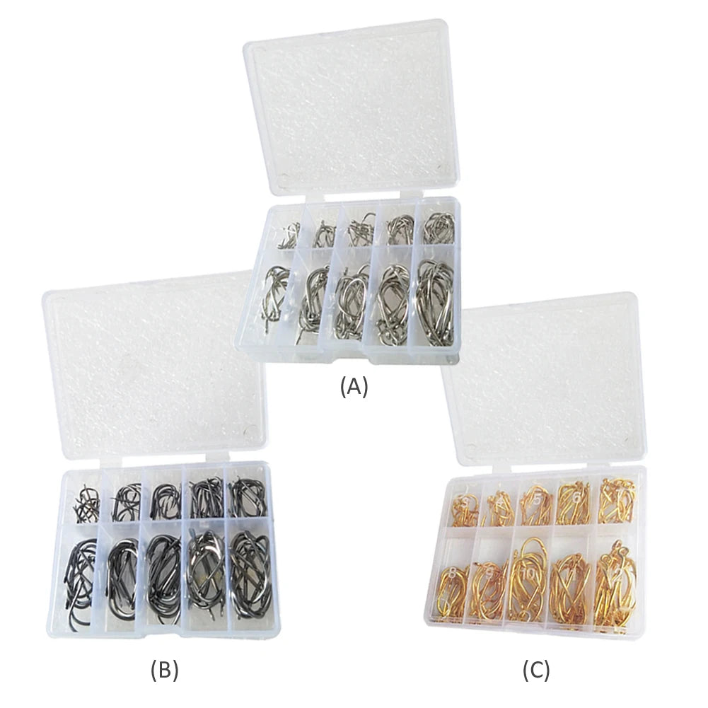 100Pcs/box Fishing Hooks Set Carbon Steel Single Circle Fishhook Fly Fishing Jip Barbed Carp Hooks Freshwater Fishing Tackle