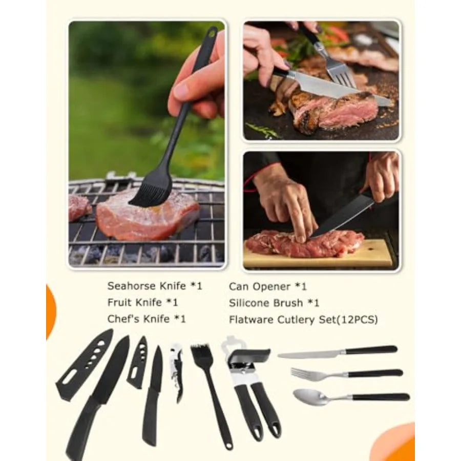 Camping Cooking Set - Camping Utensil Set Car Camping Cooking entials Gear for Camp Kitchen Cooking and Grilling, Stainl Steel
