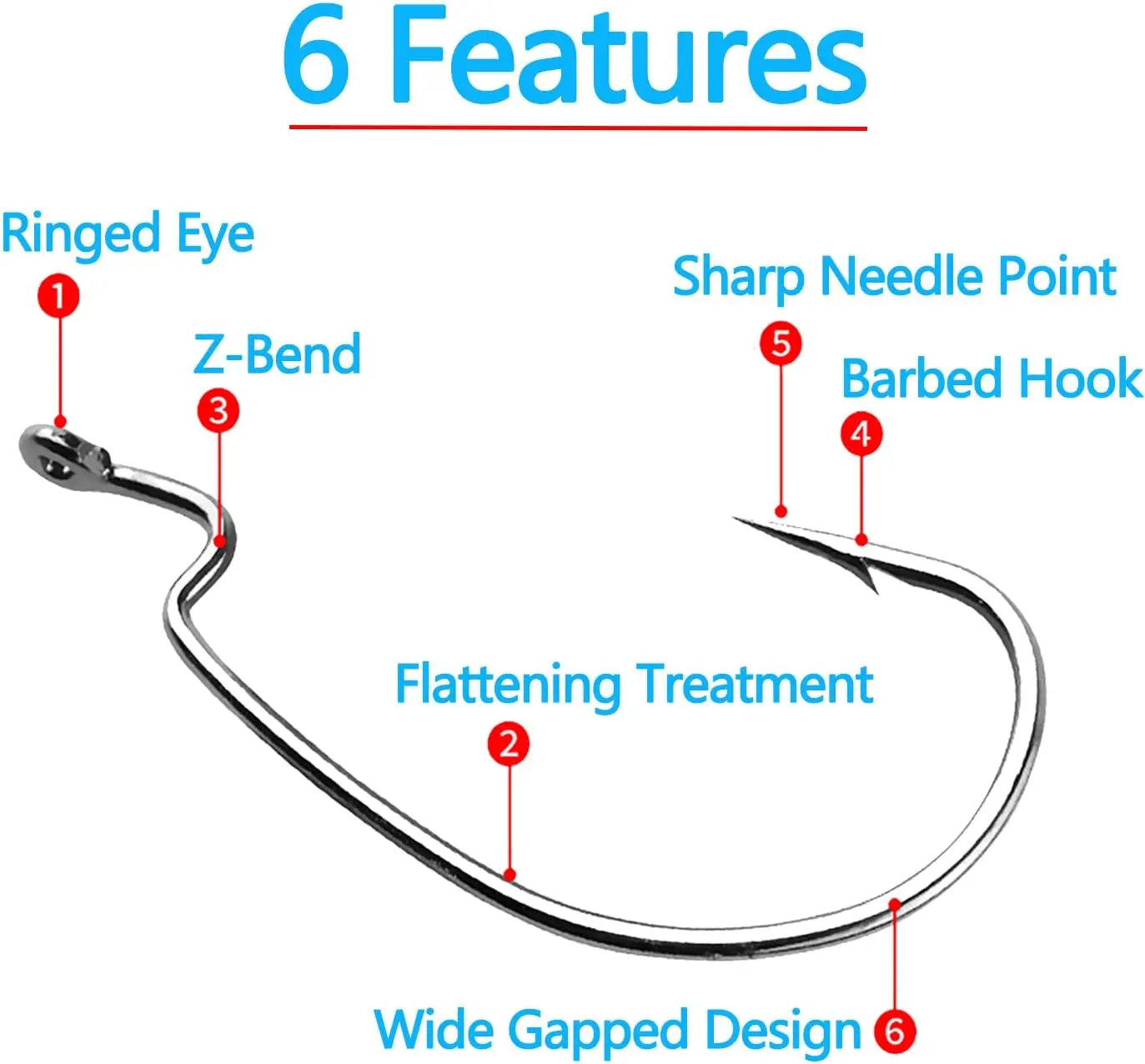 Worm Hooks for Bass Fishing Hooks, 110pcs Bass Hooks Fishing, 6 Sizes Fishing Hooks Freshwater, Eagle Claw Hooks #1 1/0 2/0 3/0