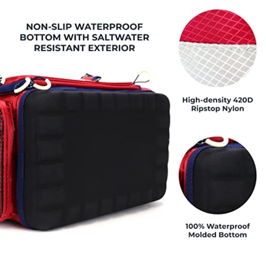 Fishing Tackle Bag with Tackle Boxes, Saltwater Fishing Gear Bag, Tackle Box Organizer with Waterproof Non-Slip Bottom, Padded