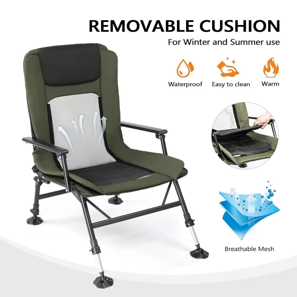 Oversized Heavy Duty 440 LBS Support 160° Adjustable Reclining Folding Fishing Chair High Back Outdoor Camping Seat, Custom
