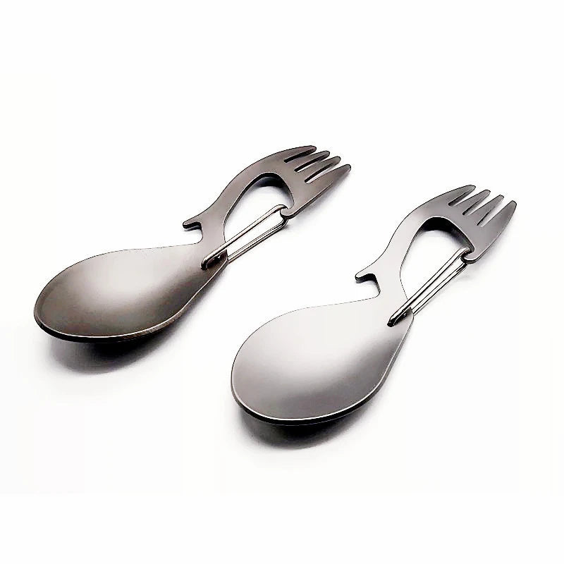 Multi functional pure titanium dual-use fork spoon, light titanium alloy spoon outdoor camping tableware spoon
